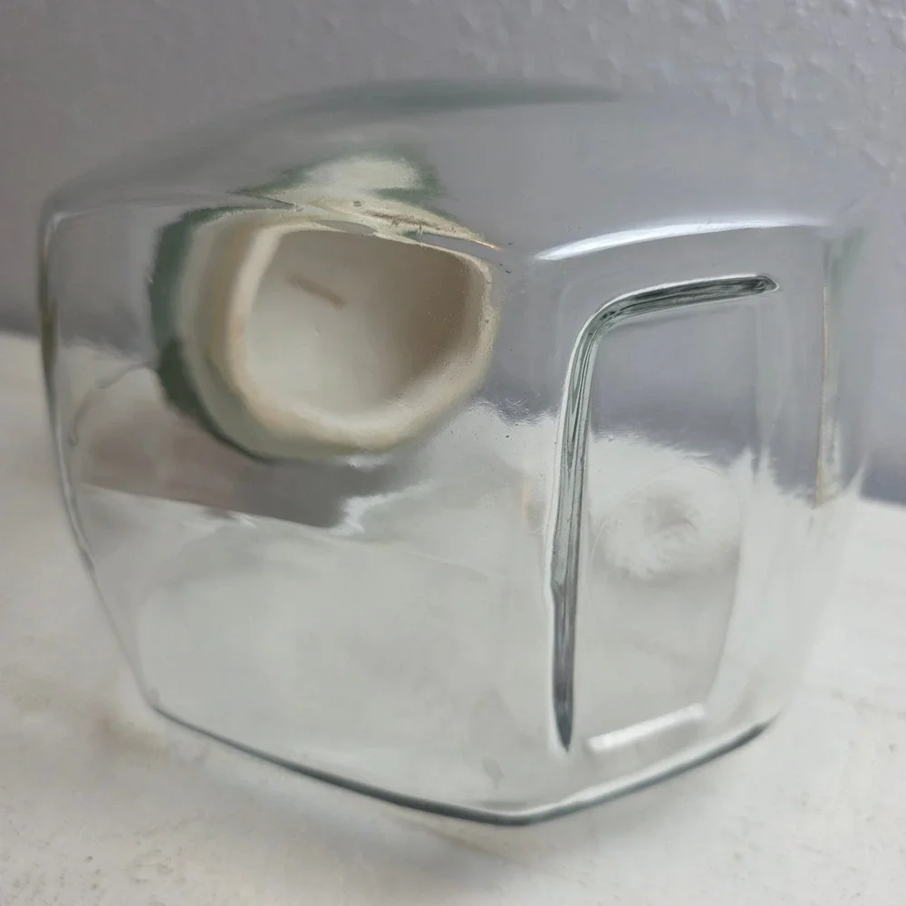 Vintage Glass Slant Cookie Jar‎ Hand Painted Apple Checkered Lid Airtight Seal